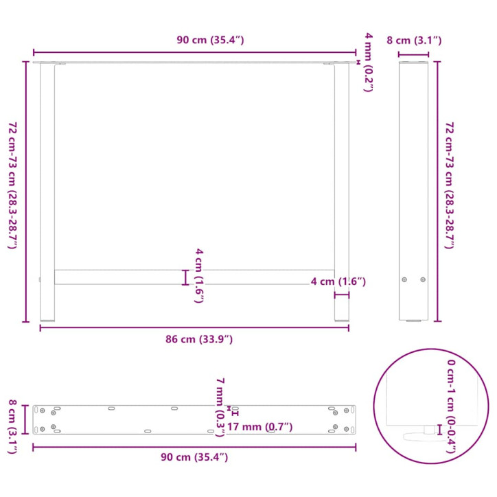 Kavos staliuko kojelės, antracito, 2 vnt., 90x(72-73)cm