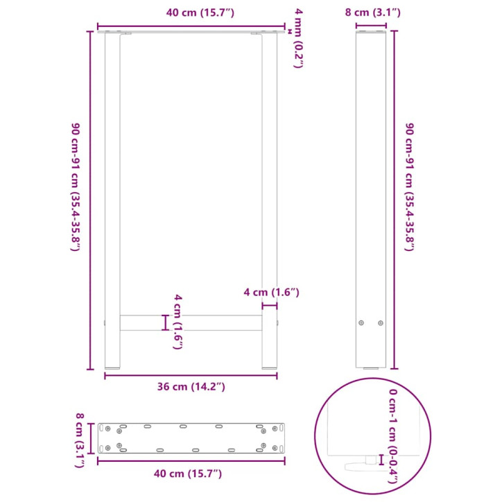 Kavos staliuko kojelės, juoda, 2 vnt., 40x(90-91)cm, plienas