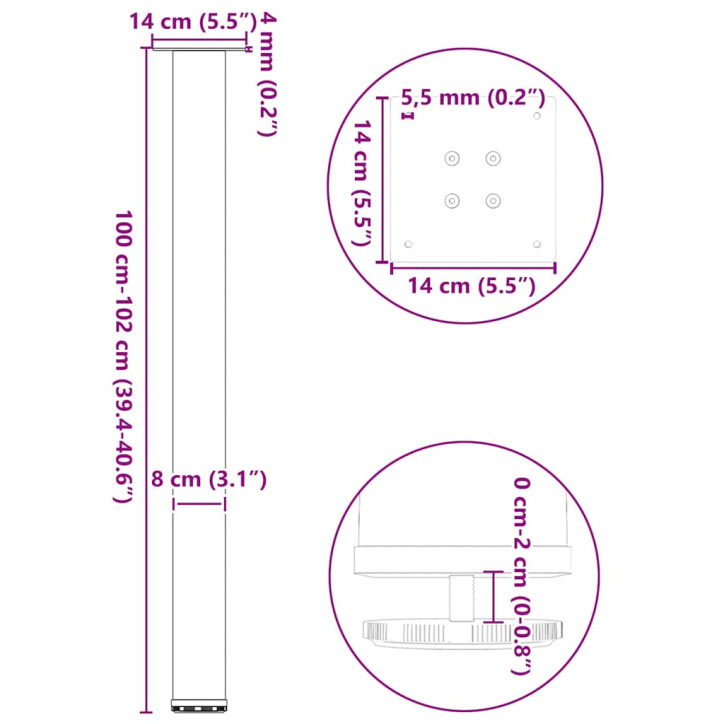 Kavos staliuko kojelės, 4 vnt., antracito, 100-102cm, plienas