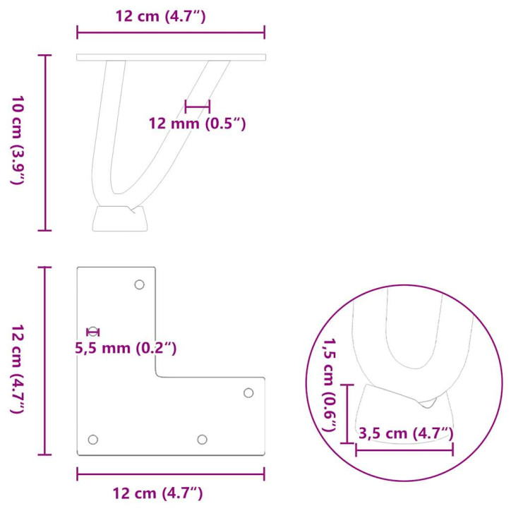 Plaukų segtukas stalo kojelės, 4 vnt., antracito, 10cm, plienas