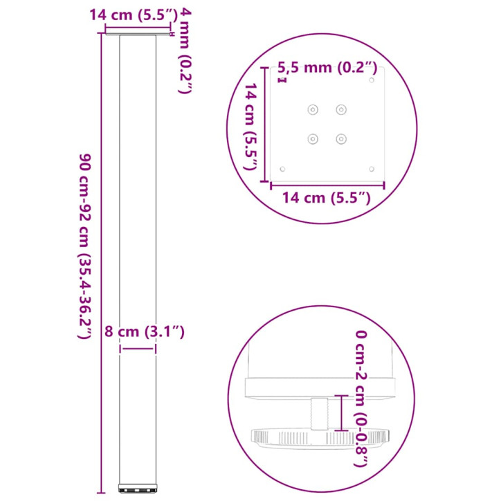 Kavos staliuko kojelės, 4 vnt., balta, 90-92cm, plienas