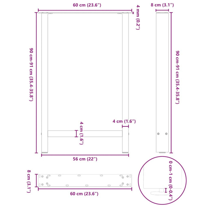 Kavos staliuko kojelės, balta, 2 vnt., 60x(90-91)cm, plienas