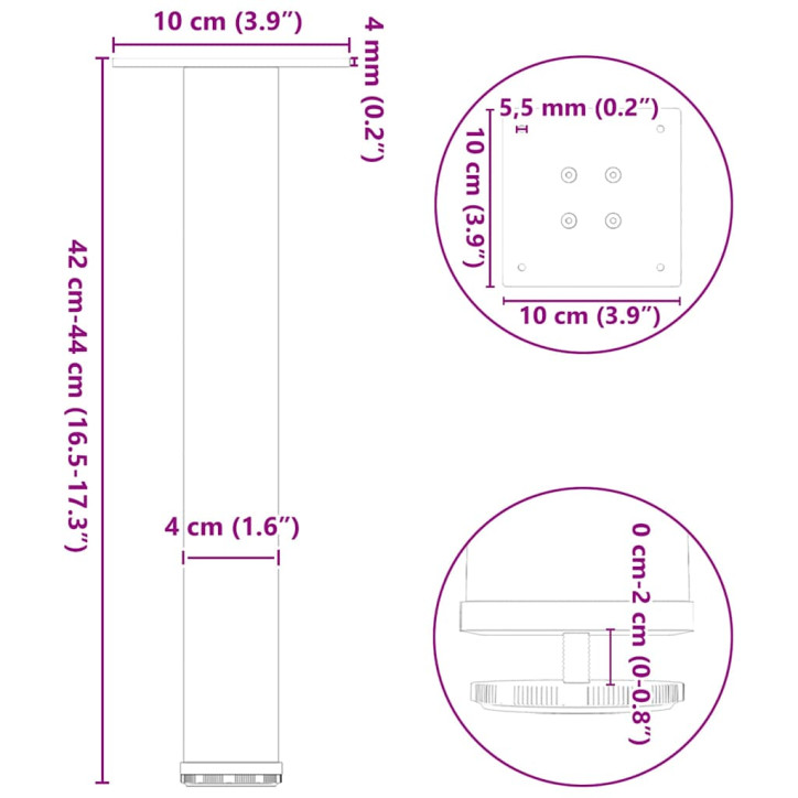 Kavos staliuko kojelės, 4 vnt., antracito, 42-44cm, plienas