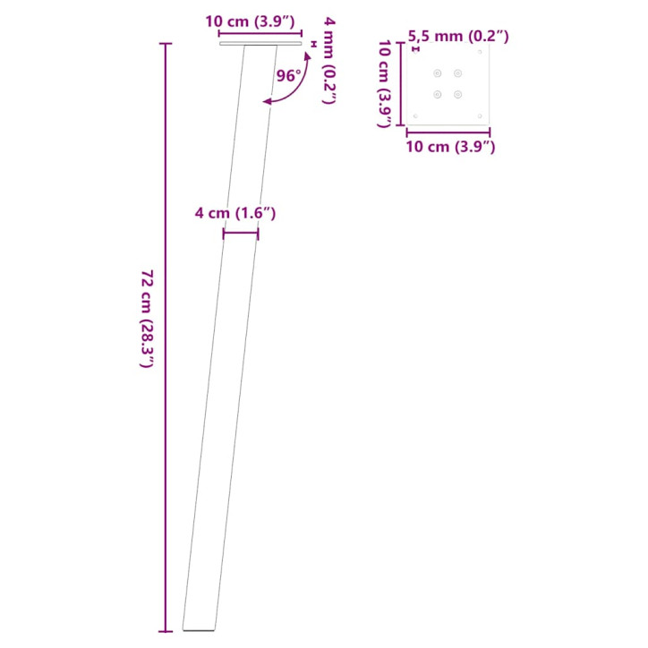 Kavos staliuko kojelės, 4 vnt., antracito, 72cm, plienas