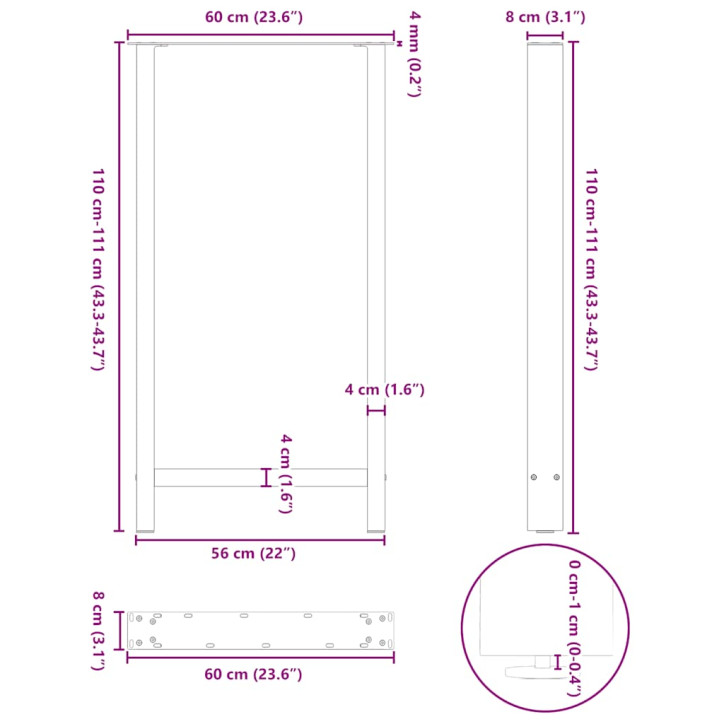 Kavos staliuko kojelės, juoda, 2 vnt., 60x(110-111)cm, plienas