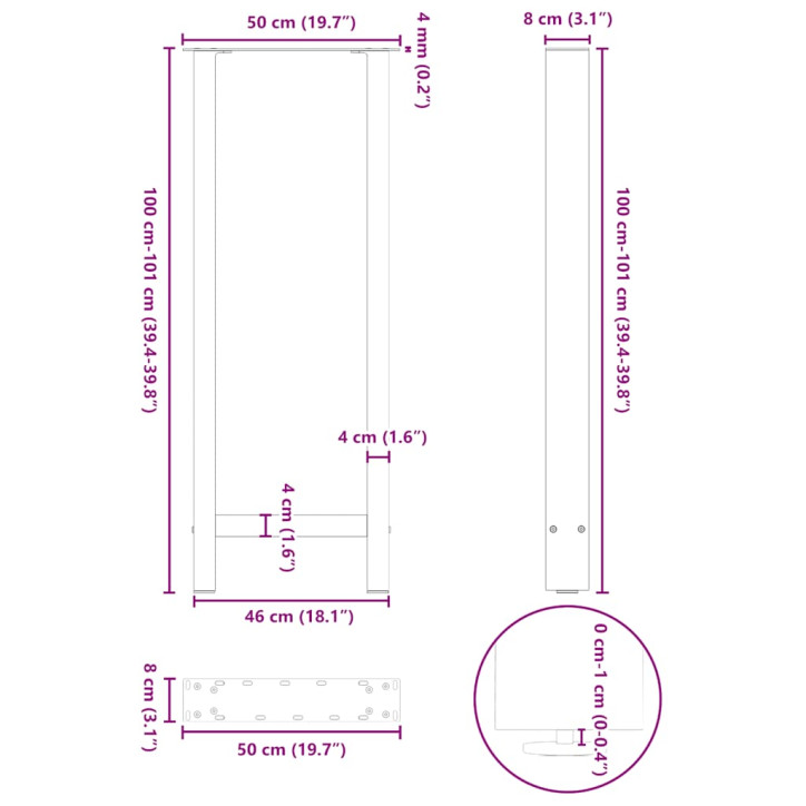 Kavos staliuko kojelės, antracito, 2 vnt., 50x(100-101)cm