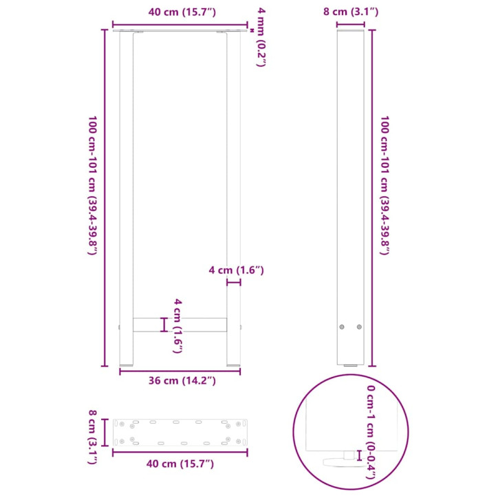 Kavos staliuko kojelės, balta, 2 vnt., 40x(100-101)cm, plienas