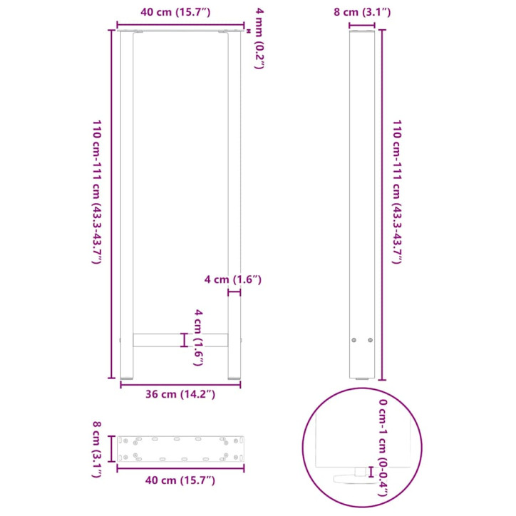 Kavos staliuko kojelės, balta, 2 vnt., 40x(110-111)cm, plienas