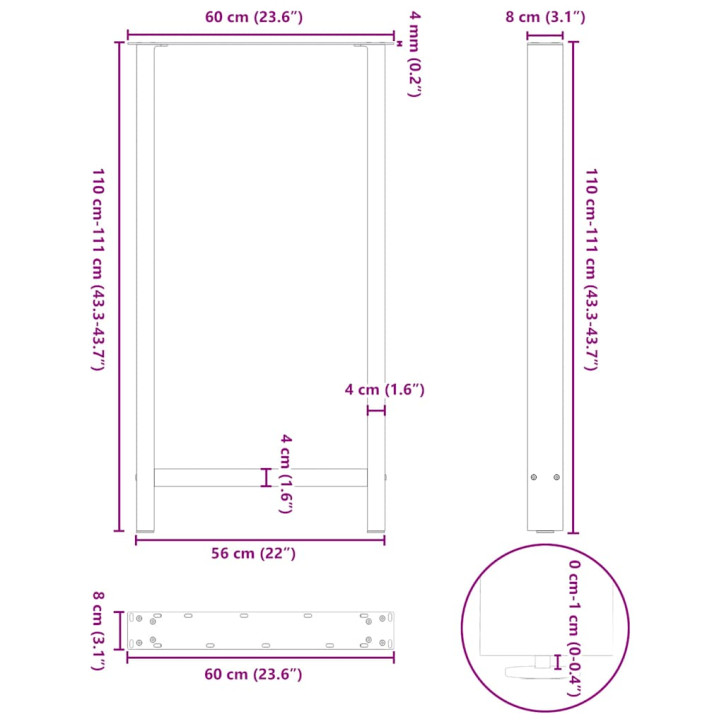 Kavos staliuko kojelės, balta, 2 vnt., 60x(110-111)cm, plienas