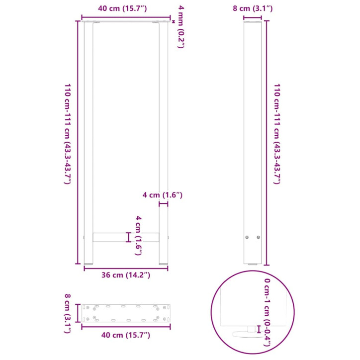 Kavos staliuko kojelės, juoda, 2 vnt., 40x(110-111)cm, plienas