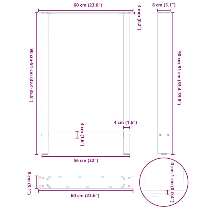 Kavos staliuko kojelės, antracito, 2 vnt., 60x(90-91)cm