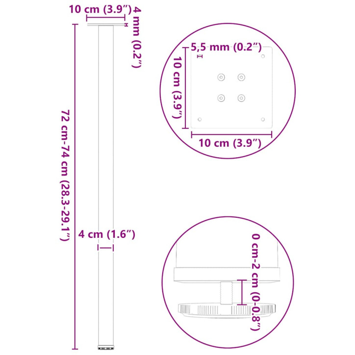 Kavos staliuko kojelės, 4 vnt., antracito, 72-74cm, plienas