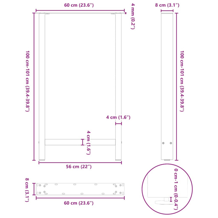 Kavos staliuko kojelės, balta, 2 vnt., 60x(100-101)cm, plienas