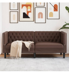 Dvivietė chesterfield sofa, rudos spalvos, dirbtinė oda