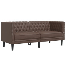 Dvivietė chesterfield sofa, rudos spalvos, dirbtinė oda