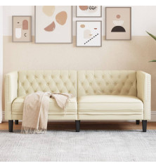 Dvivietė chesterfield sofa, kreminės spalvos, dirbtinė oda