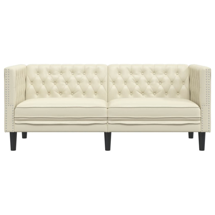 Dvivietė chesterfield sofa, kreminės spalvos, dirbtinė oda