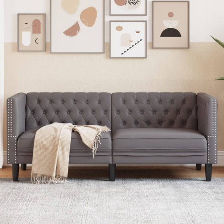 Dvivietė chesterfield sofa, pilkos spalvos, dirbtinė oda