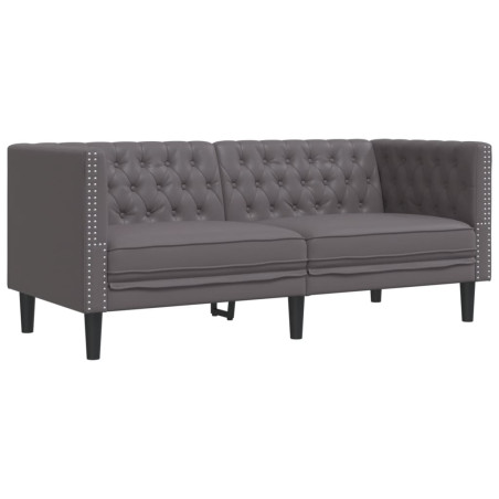 Dvivietė chesterfield sofa, pilkos spalvos, dirbtinė oda