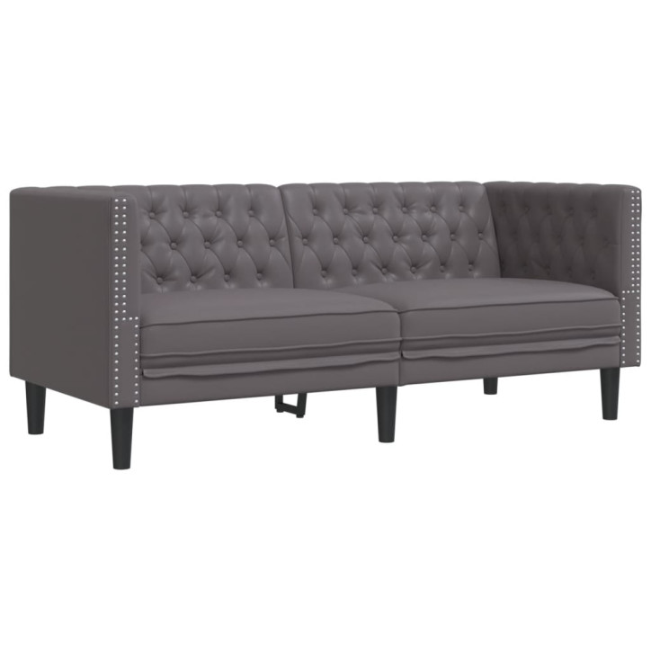 Dvivietė chesterfield sofa, pilkos spalvos, dirbtinė oda