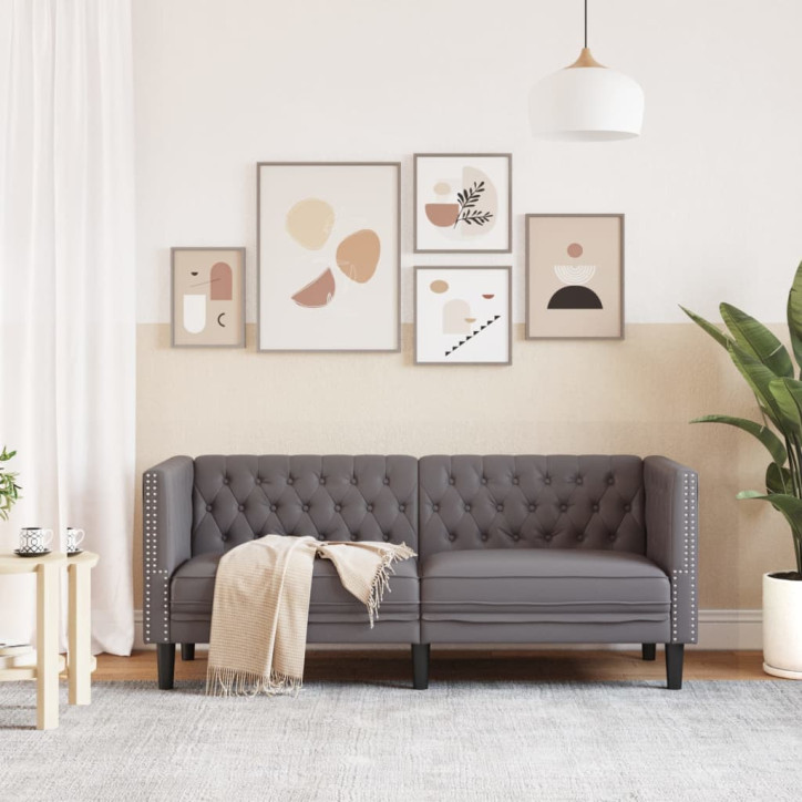 Dvivietė chesterfield sofa, pilkos spalvos, dirbtinė oda