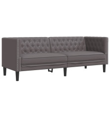 Trivietė chesterfield sofa, pilkos spalvos, dirbtinė oda