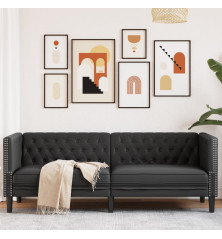 Trivietė chesterfield sofa, juodos spalvos, dirbtinė oda