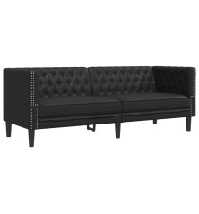 Trivietė chesterfield sofa, juodos spalvos, dirbtinė oda