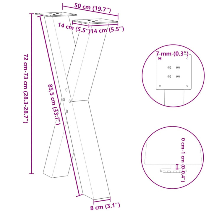 Valgomojo stalo kojelės, X formos, 2 vnt., juoda, 50x(72-73) cm