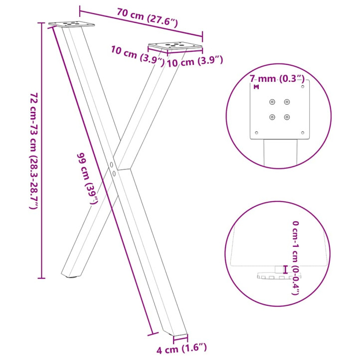 Valgomojo stalo kojelės, X formos, 2 vnt., juoda, 70x(72-73) cm