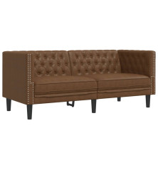 Dvivietė chesterfield sofa, rudos spalvos, dirbtinė versta oda