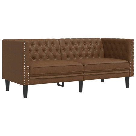 Dvivietė chesterfield sofa, rudos spalvos, dirbtinė versta oda