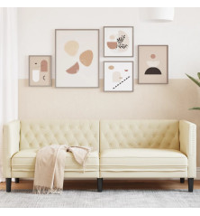 Trivietė chesterfield sofa, kreminės spalvos, dirbtinė oda