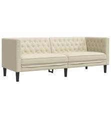 Trivietė chesterfield sofa, kreminės spalvos, dirbtinė oda