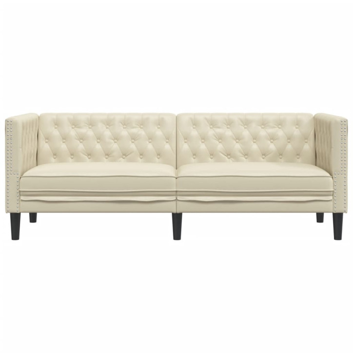 Trivietė chesterfield sofa, kreminės spalvos, dirbtinė oda