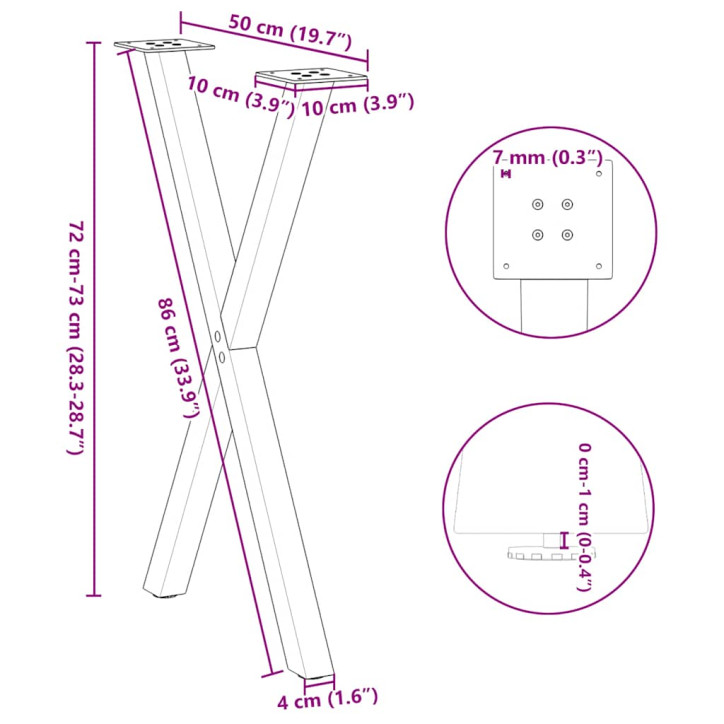 Valgomojo stalo kojelės, X formos, 2 vnt., juoda, 50x(72-73) cm