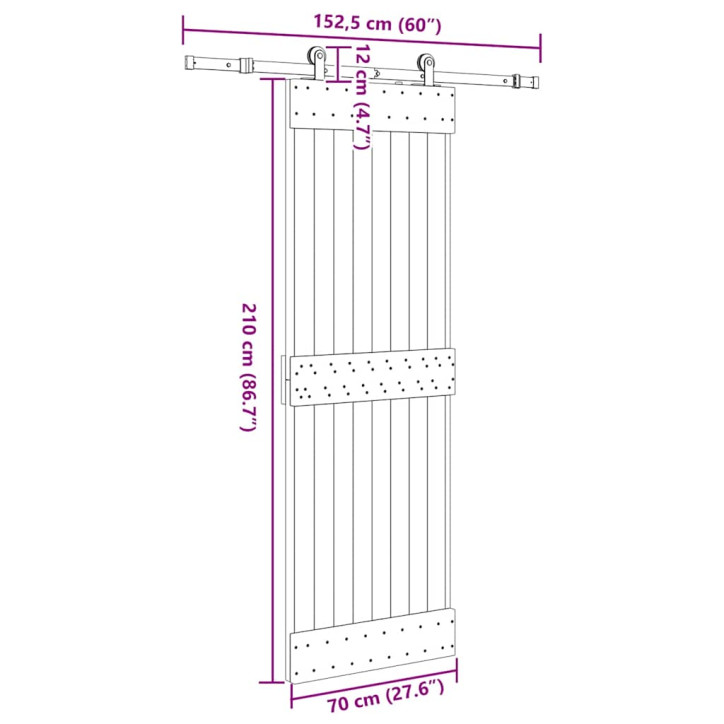 Stumdomos durys su įrangos rinkiniu, 70x210cm, pušies masyvas