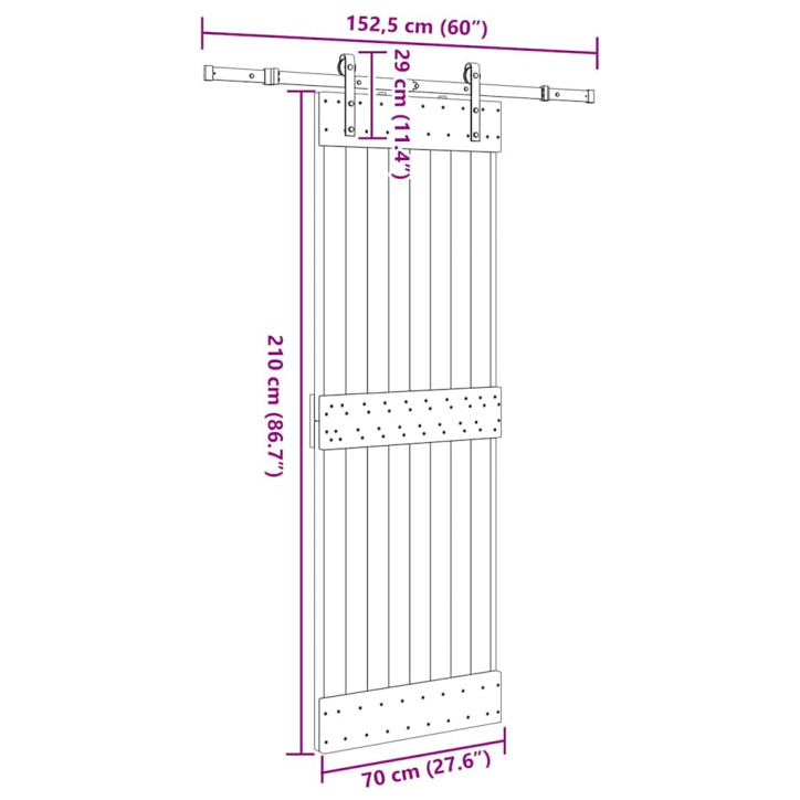 Stumdomos durys su įrangos rinkiniu, 70x210cm, pušies masyvas