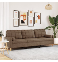 Trivietė sofa su pagalvėlėmis, rudos spalvos, 210cm, audinys