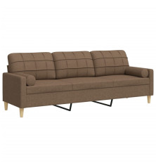 Trivietė sofa su pagalvėlėmis, rudos spalvos, 210cm, audinys