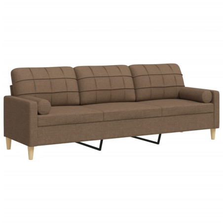 Trivietė sofa su pagalvėlėmis, rudos spalvos, 210cm, audinys