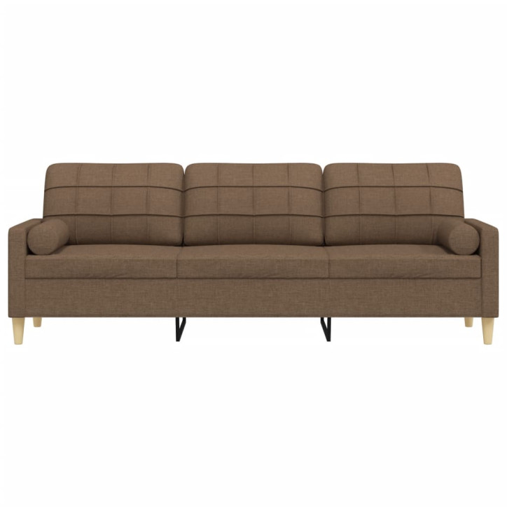 Trivietė sofa su pagalvėlėmis, rudos spalvos, 210cm, audinys