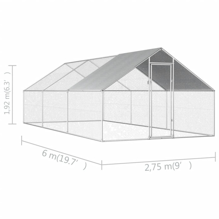 Lauko narvas viščiukams, 2,75x6x1,92 m, galvanizuotas plienas