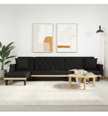 L formos sofa-lova, juodos spalvos, 271x140x70cm, aksomas