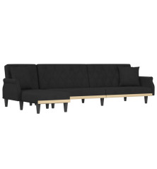 L formos sofa-lova, juodos spalvos, 271x140x70cm, aksomas