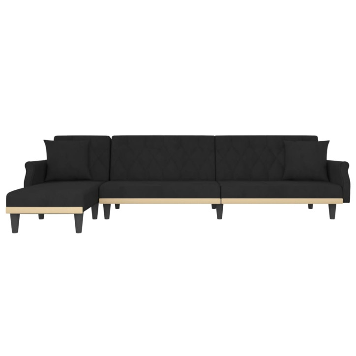 L formos sofa-lova, juodos spalvos, 271x140x70cm, aksomas