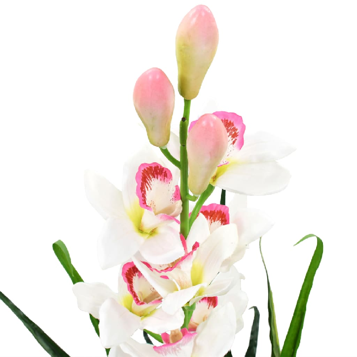 Dirbtinė Cymbidium orchidėja su vazonu, 100cm, žalia