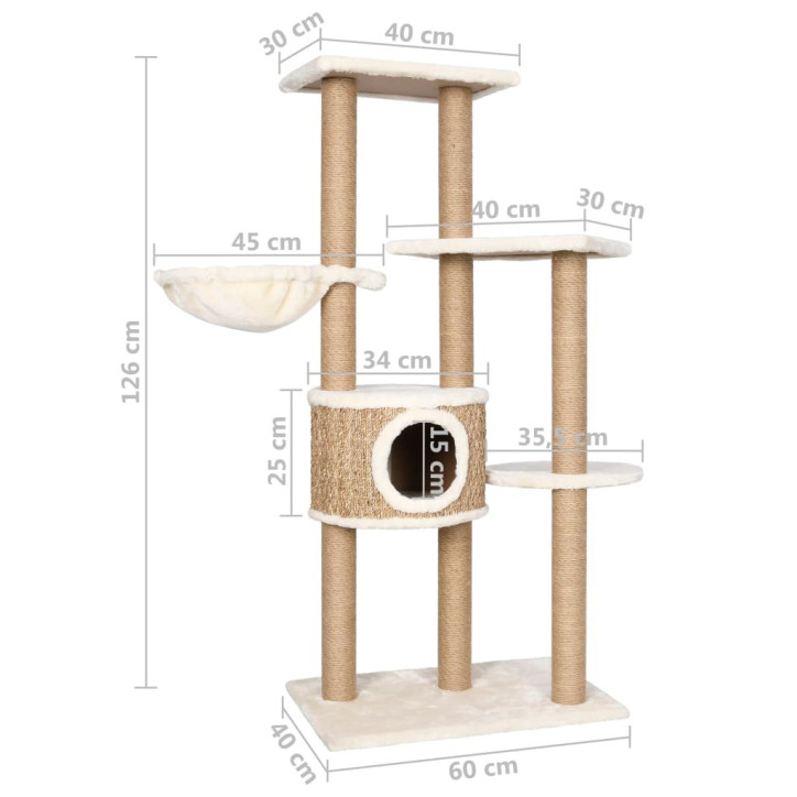 Draskyklė katėms su stovu, 126cm, jūros žolė