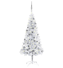 Kalėdų eglutė su LED/žaisliukais, sidabrinė, 150cm, PET