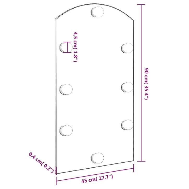 Veidrodis su LED lemputėmis, 90x45cm, stiklas, arkos formos
